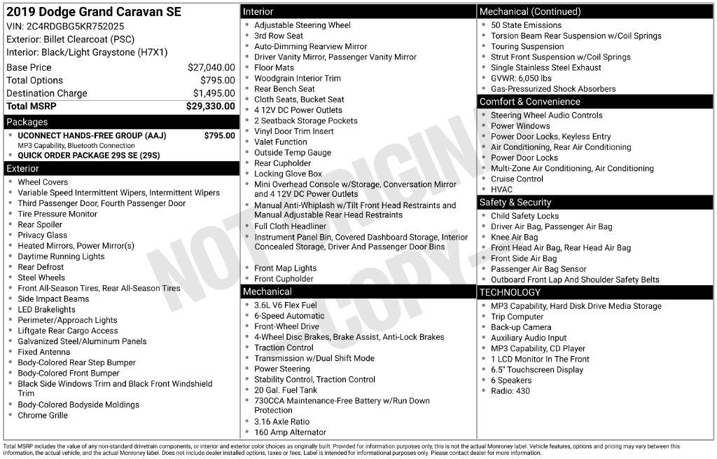 2019 Dodge Grand Caravan SE