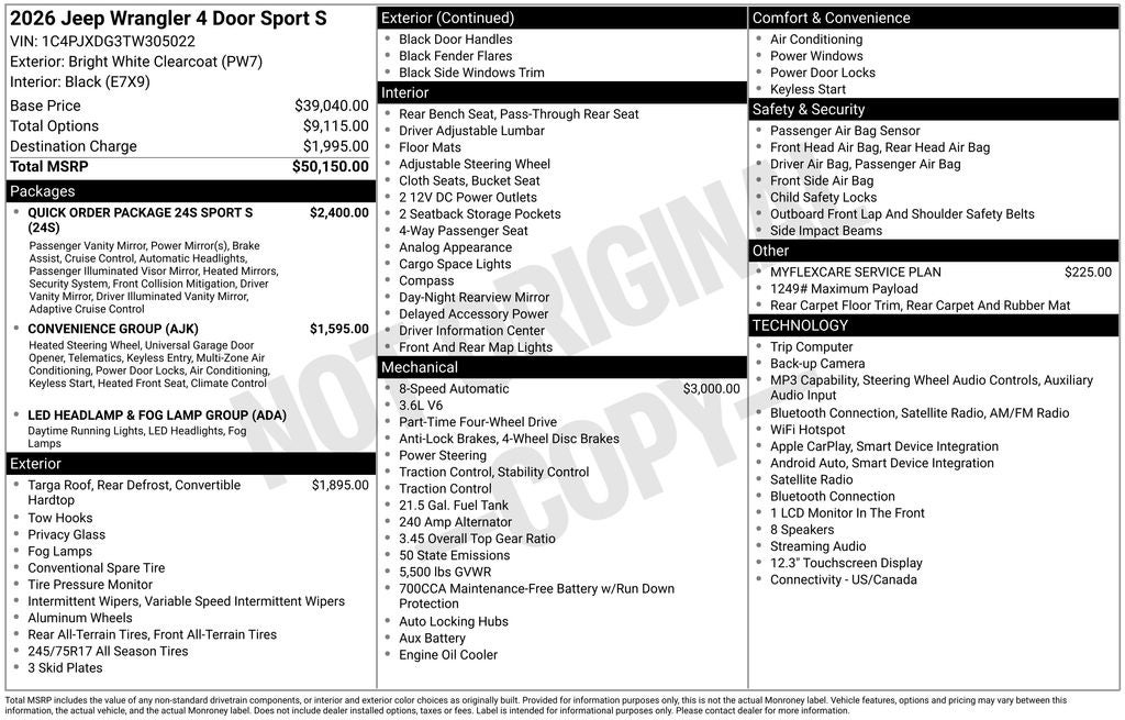 2026 Jeep Wrangler WRANGLER 4-DOOR SPORT S