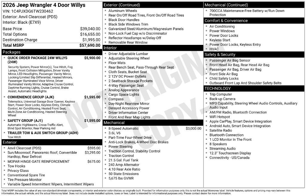 2026 Jeep Wrangler WRANGLER 4-DOOR WILLYS