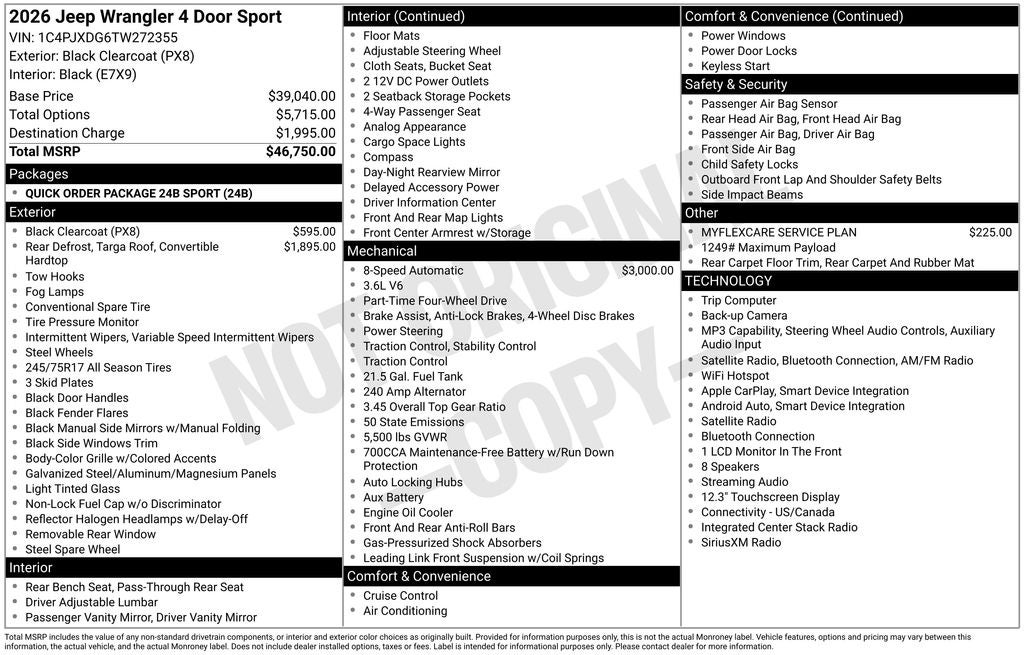 2026 Jeep Wrangler WRANGLER 4-DOOR SPORT