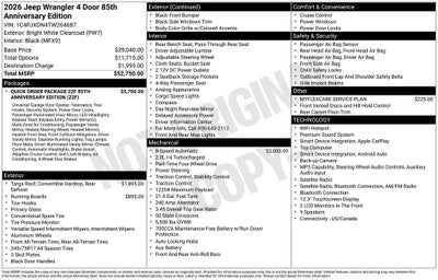 2026 Jeep Wrangler WRANGLER 4-DOOR 85TH ANNIVERSARY EDITION