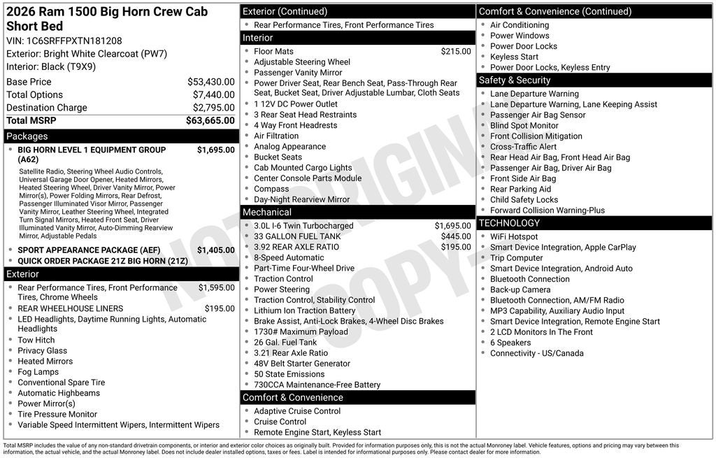 2026 RAM 1500 RAM 1500 BIG HORN CREW CAB 4X4 5'7' BOX