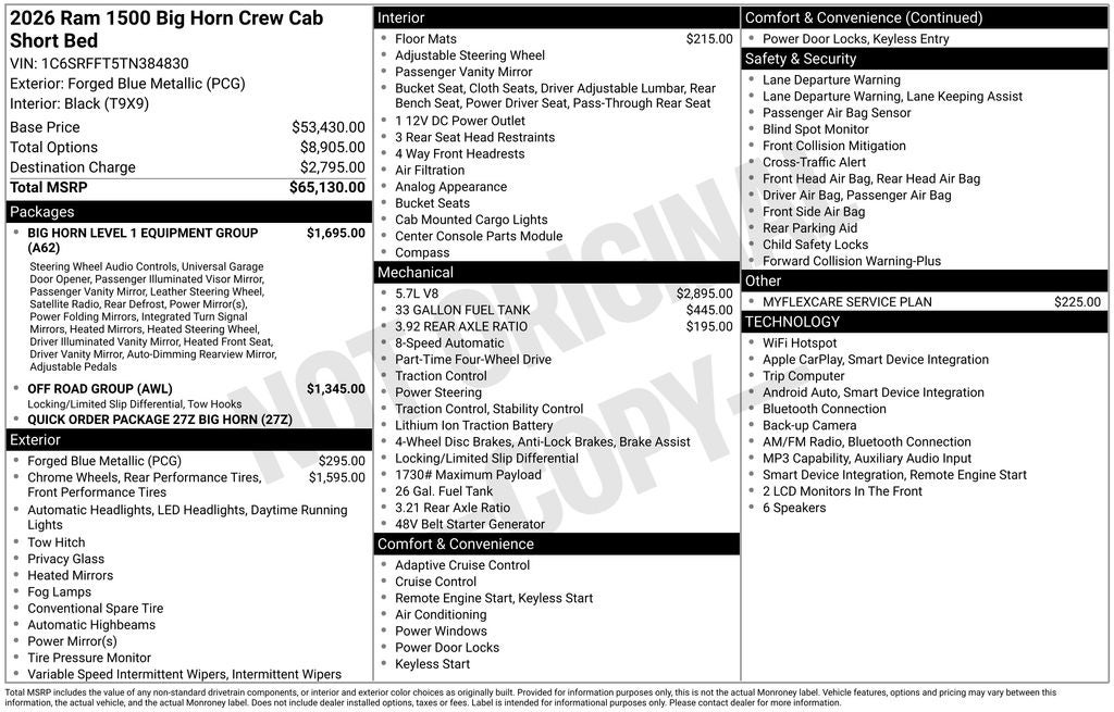 2026 RAM Ram 1500 RAM 1500 BIG HORN CREW CAB 4X4 5'7' BOX