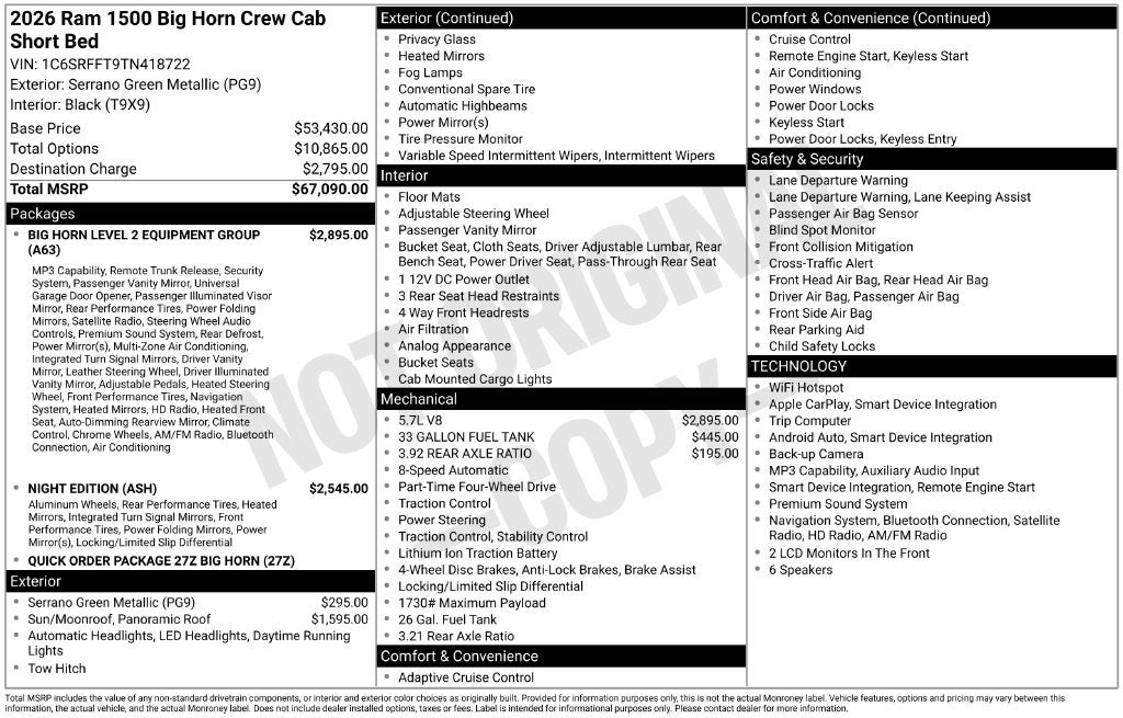 2026 RAM Ram 1500 RAM 1500 BIG HORN CREW CAB 4X4 5'7' BOX