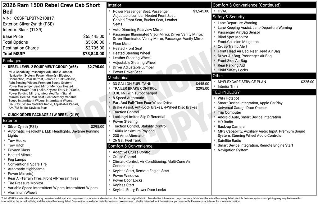 2026 RAM Ram 1500 RAM 1500 REBEL CREW CAB 4X4 5'7' BOX