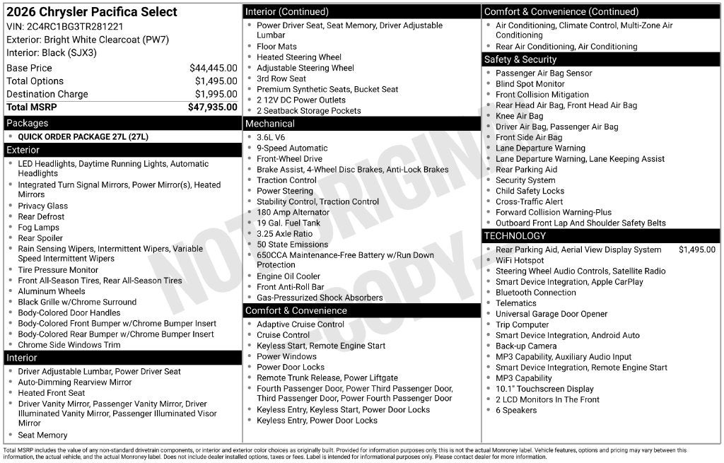 2026 Chrysler Pacifica Select