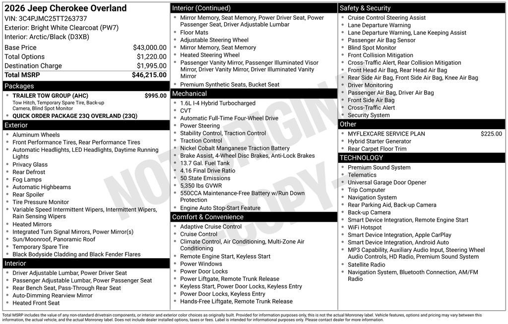 2026 Jeep Cherokee CHEROKEE OVERLAND 4X4