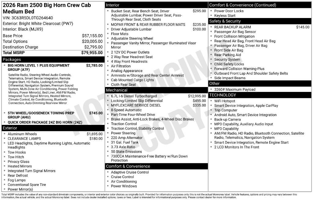 2026 RAM Ram 2500 RAM 2500 BIG HORN CREW CAB 4X4 6'4' BOX
