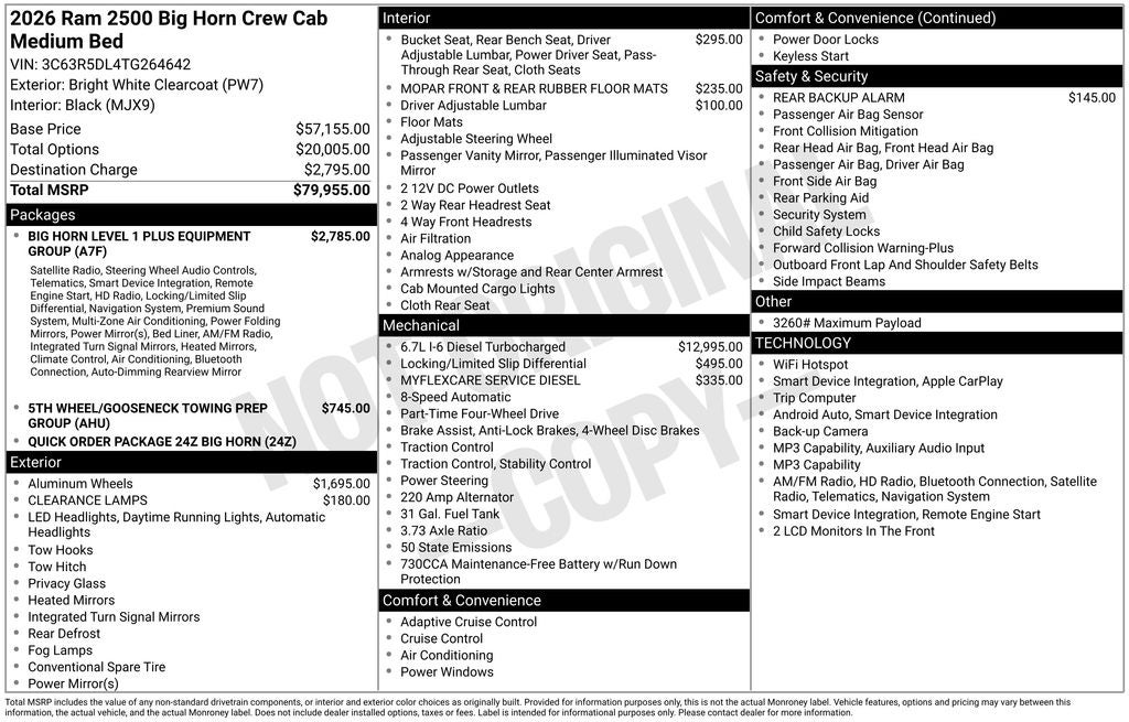 2026 RAM 2500 RAM 2500 BIG HORN CREW CAB 4X4 6'4' BOX
