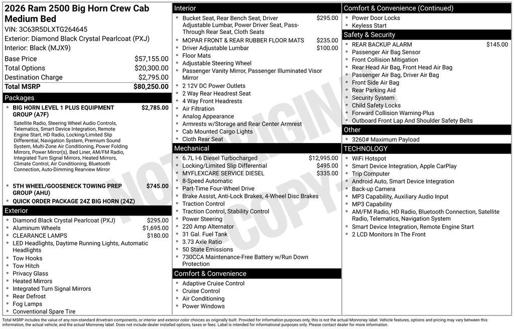 2026 RAM 2500 RAM 2500 BIG HORN CREW CAB 4X4 6'4' BOX