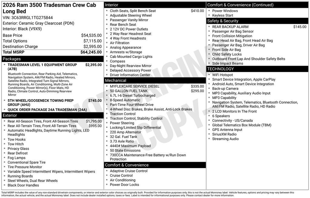 2026 RAM Ram 3500 RAM 3500 TRADESMAN CREW CAB 4X4 8' BOX