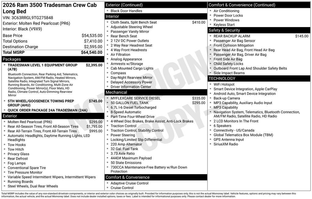 2026 RAM Ram 3500 RAM 3500 TRADESMAN CREW CAB 4X4 8' BOX