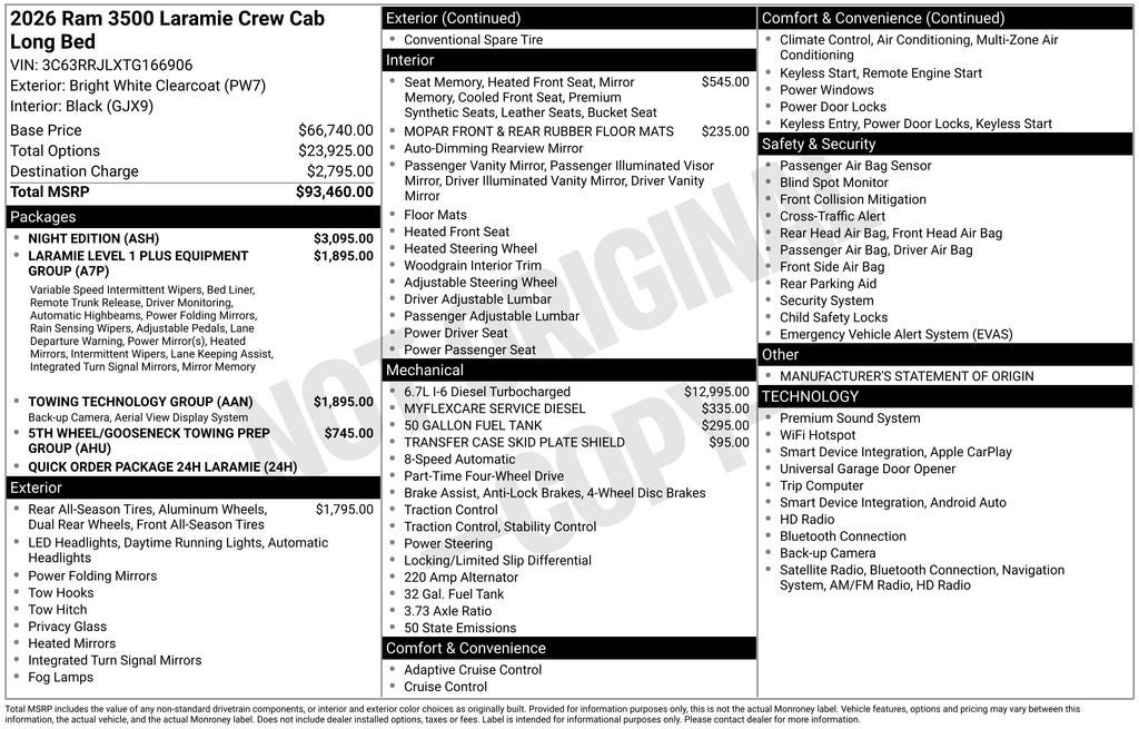 2026 RAM Ram 3500 RAM 3500 LARAMIE CREW CAB 4X4 8' BOX