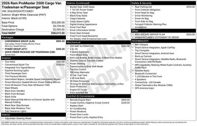 2026 RAM Ram ProMaster RAM PROMASTER 2500 TRADESMAN CARGO VAN HIGH ROOF 159' WB
