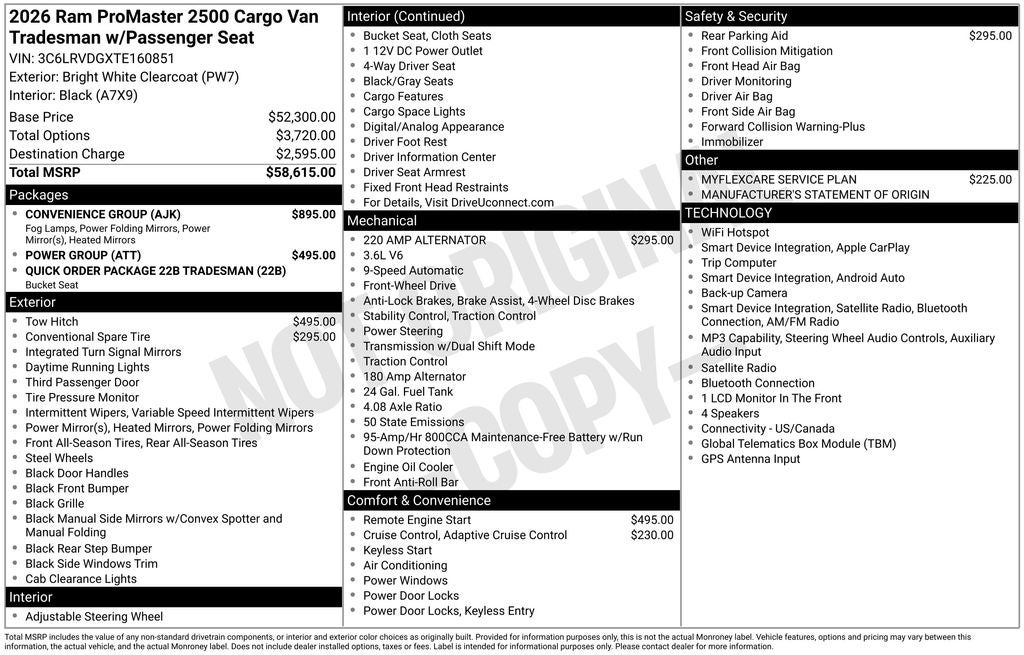 2026 RAM Ram ProMaster RAM PROMASTER 2500 TRADESMAN CARGO VAN HIGH ROOF 159' WB