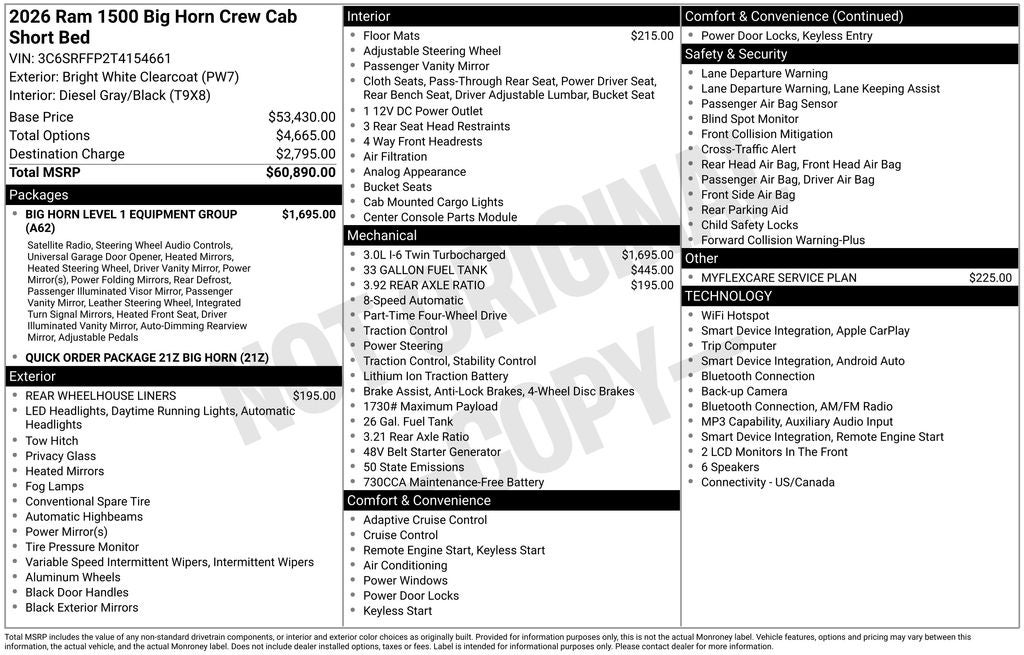 2026 RAM Ram 1500 RAM 1500 BIG HORN CREW CAB 4X4 5'7' BOX