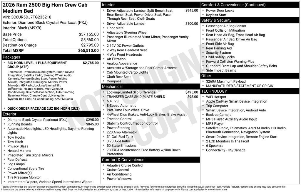 2026 RAM 2500 Big Horn Crew Cab 4x4 6'4' Box